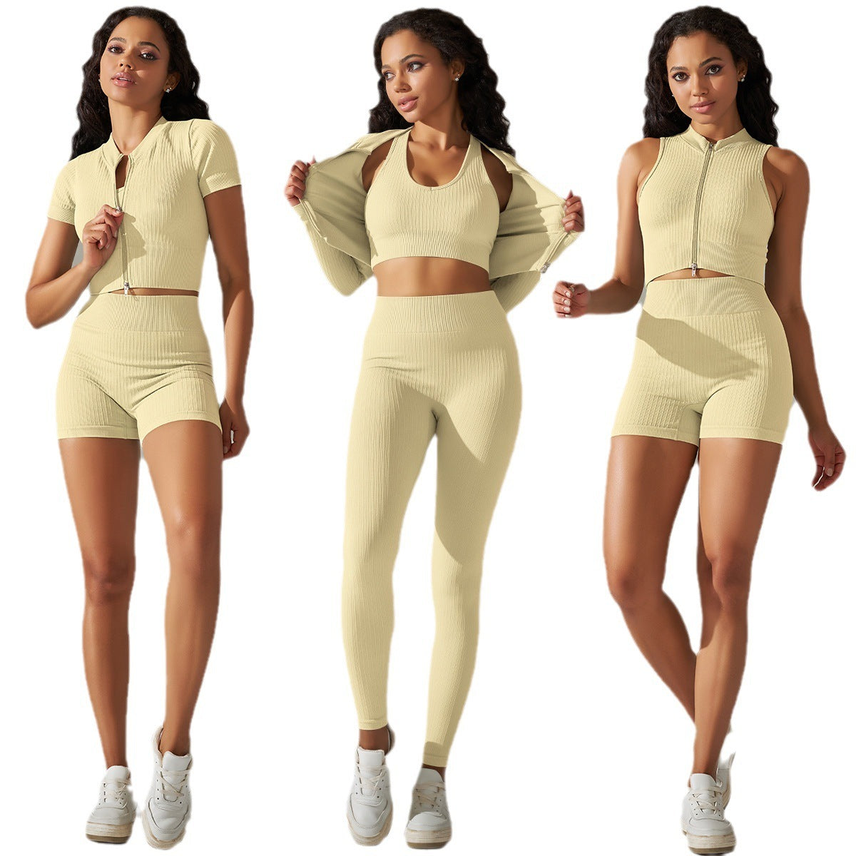 Seamless Knitted Solid Color Thread Yoga Clothes null
