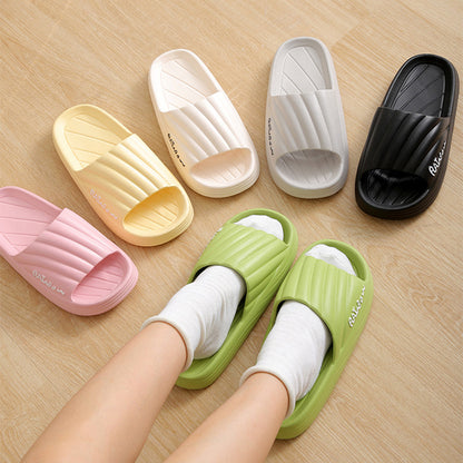 Womens Solid Stripe Thick-soled Slides