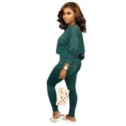 Solid Color Loose Long Sleeve Suit - Reem’s Fitness Store