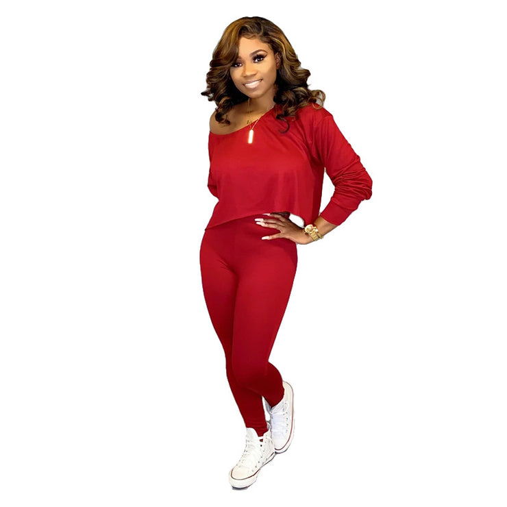 Solid Color Loose Long Sleeve Suit - Reem’s Fitness Store