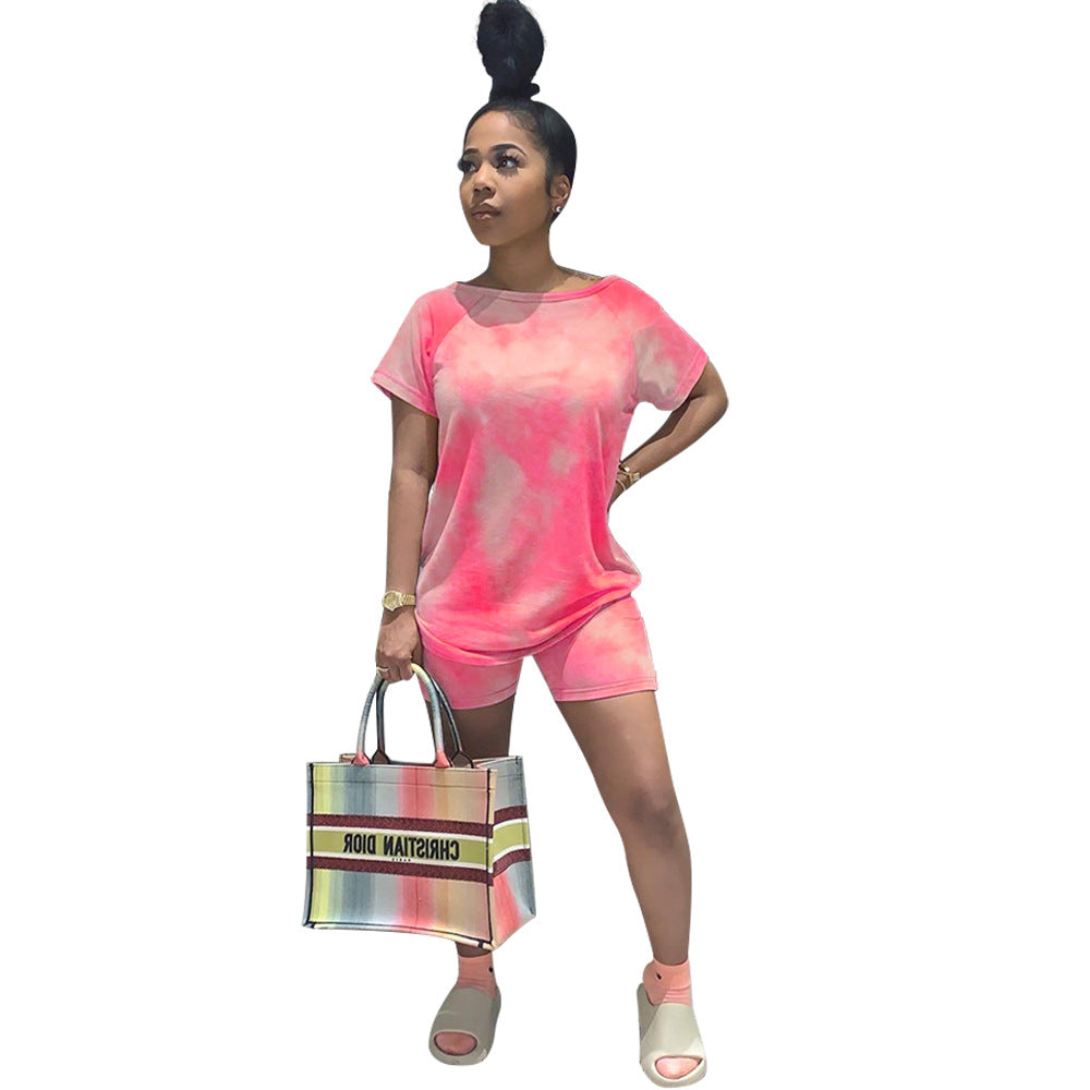 Fashion Casual Sports Suit Tie-Dye Short-Sleeved Shorts Two-Piece Suit - Reem’s Fitness Store